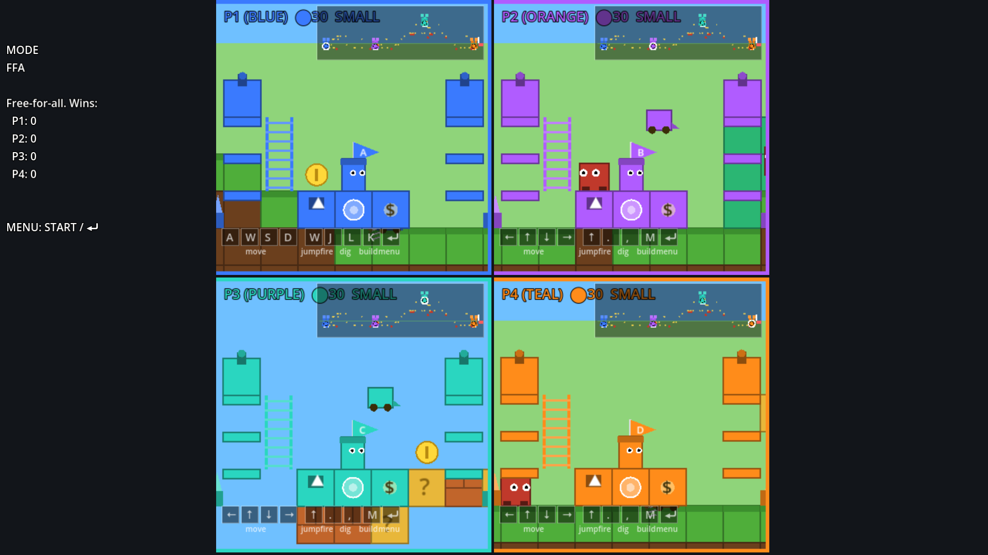 Four-player split-screen base battle
