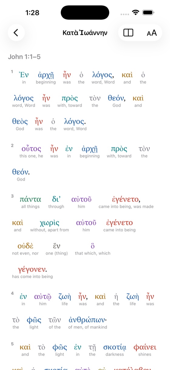 Interlinear mode with English glosses