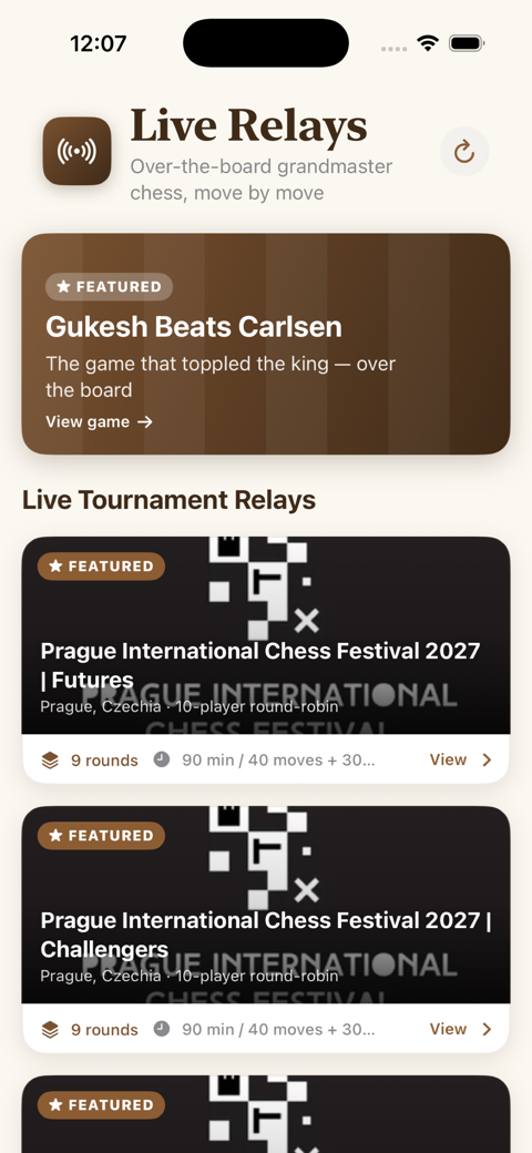 Live tournament relays